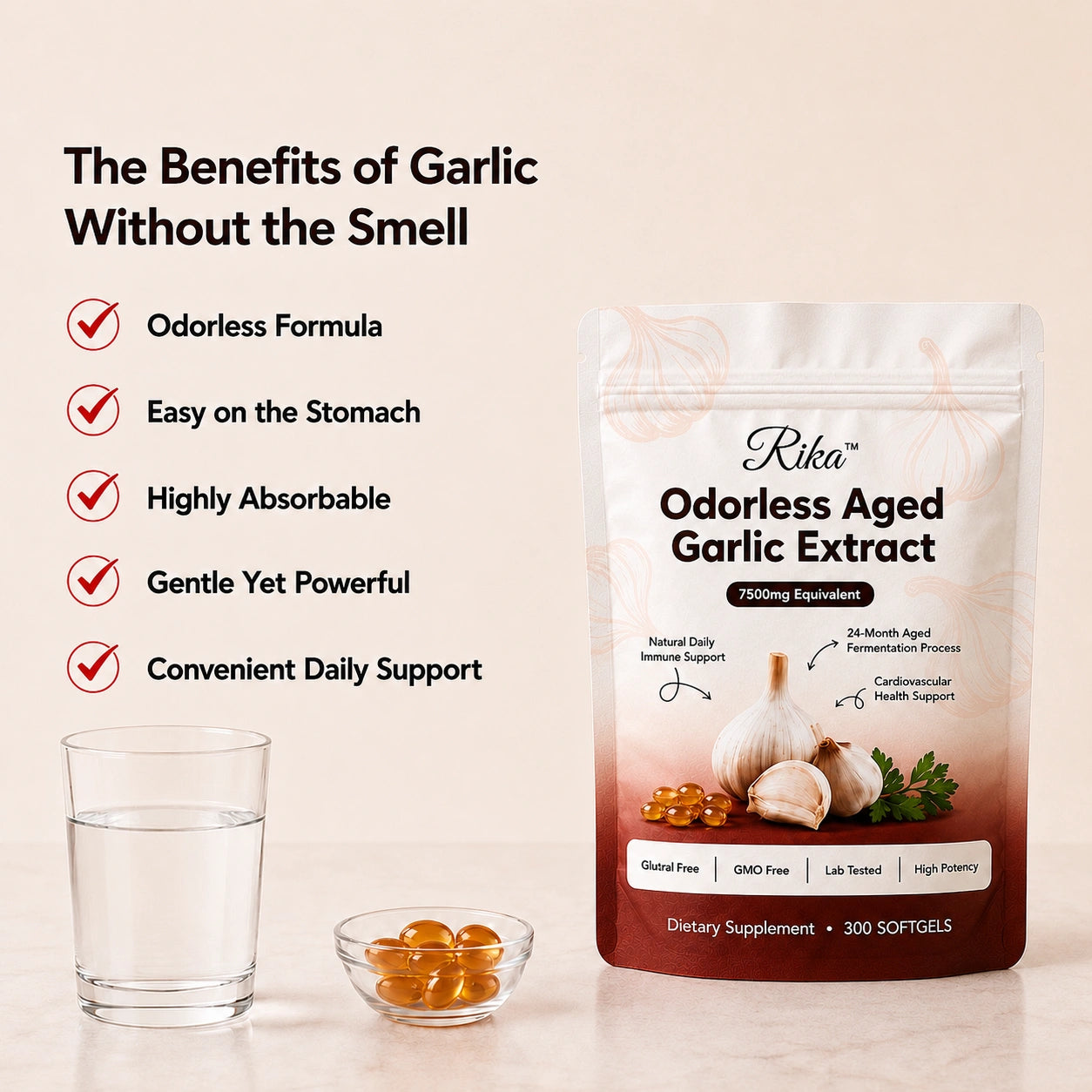 Rika™ Aged Garlic Extract - 7500mg Odorless Softgels