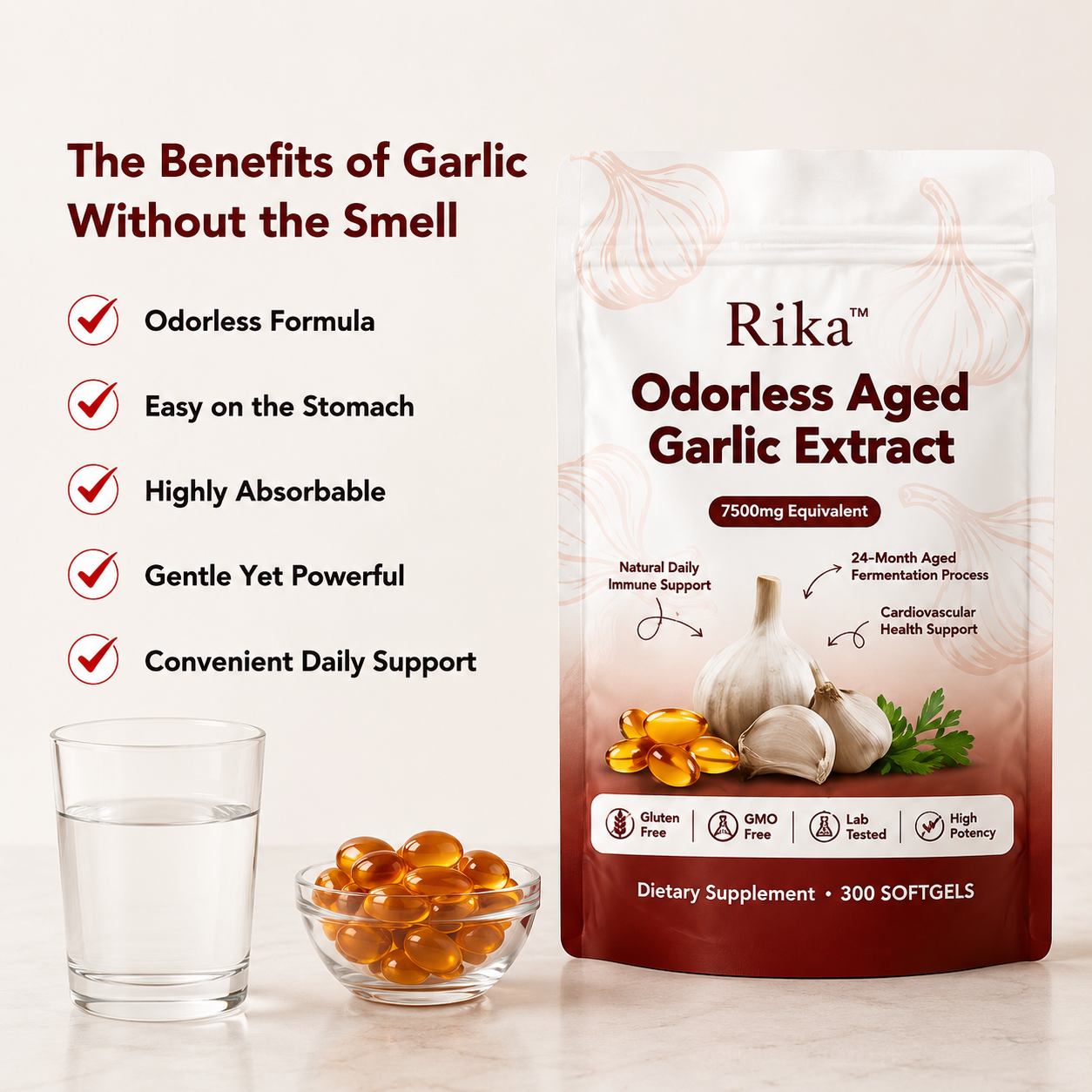 Rika™ Aged Garlic Extract - 7500mg Odorless Softgels